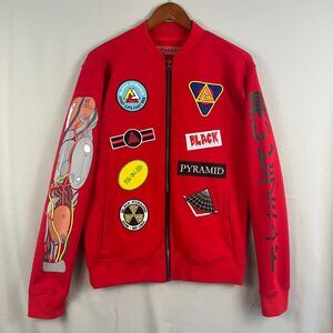 Black Pyramid Track Jacket Men's Small Red BP Champion Patch Graphic Streetwear